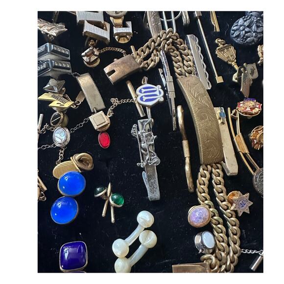Bundle jewelry lot 100pc mens vintage antique cufflinks tie bars tacks 1lb 4oz - Picture 11 of 12